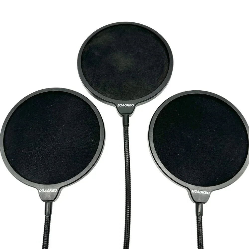 Microphone Pop Filter Trio Flexible Gooseneck Clamp Studio Recording Accessory